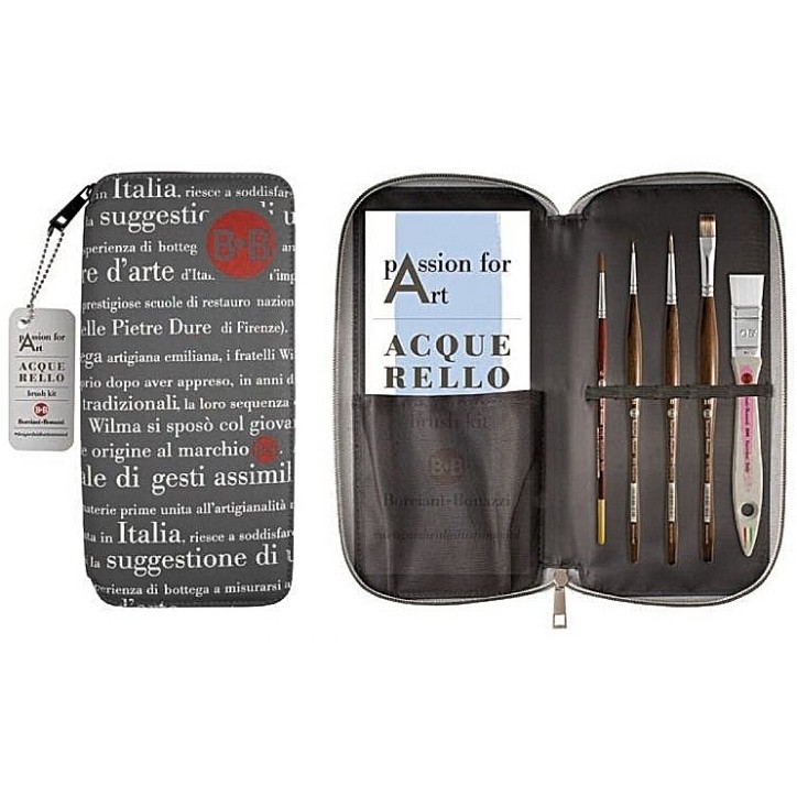 Borciani Bonazzi - Kit Pinceaux Aquarelle "Passion for Art" Trousse et 5 Pinceaux Borciani Bonazzi - Kit Pinceaux Aquarelle "Passion for Art" Trousse et 5 Pinceaux